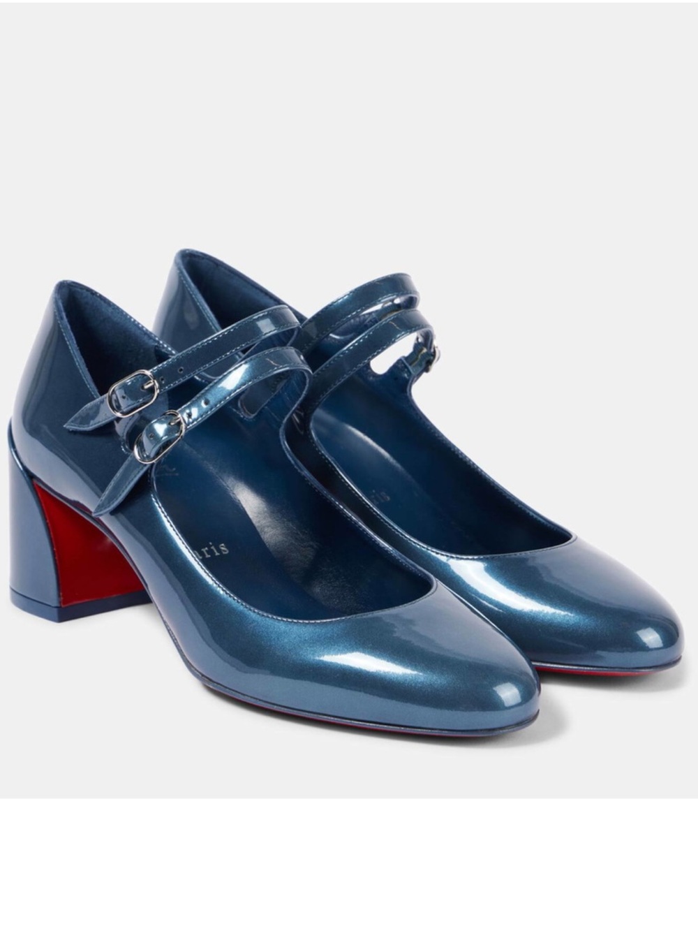 New Christian Louboutin denim blue Miss Jane patent leather Mary Jane pumps 55